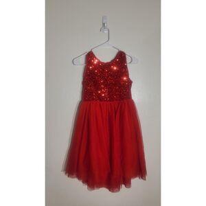 GUC Cat & Jack Girl’s Holiday Red Dress With Sequins and Tulle sz L 10/12